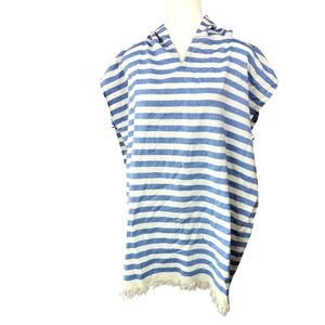 H&M Blue and White Striped Hooded Beach Poncho Style Coverup Top